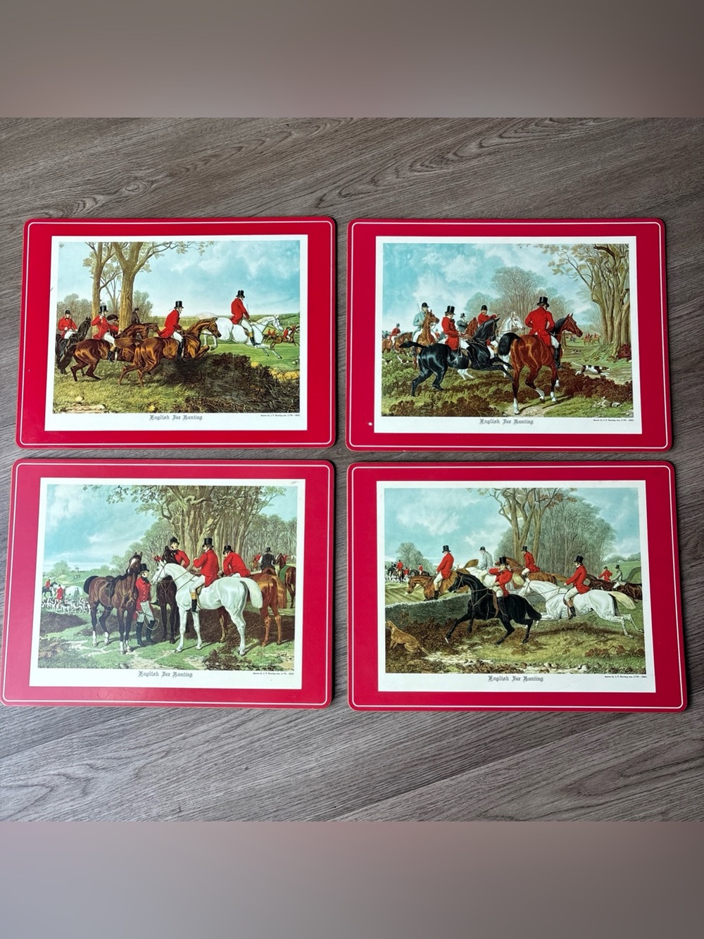 VTG pimpernel cork back Dinner placemats Equine English Fox Hunting J.F. Herring